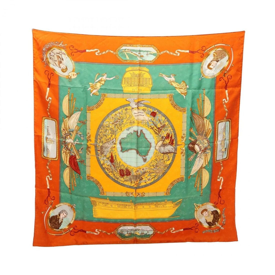 Hermes Carre 90 LE GEOGRAPHE Scarf/Muffler, Silk, Women's, Orange/Multicolor (1 of 13)