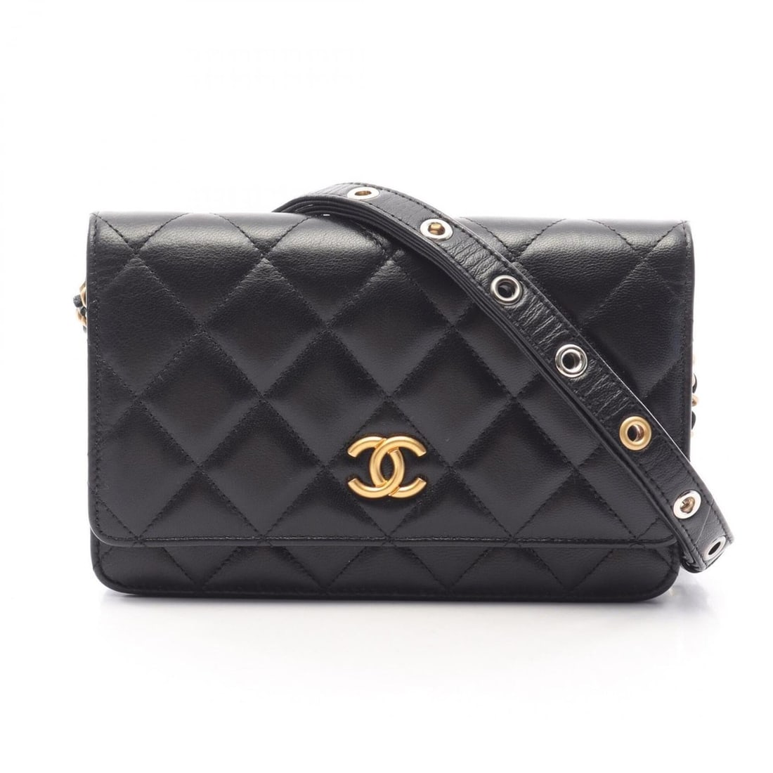 Chanel Matelassé Wallet, Chain Combination Hardware, Shoulder Bag, Handbag, Lambskin Leather,: --- Catalog ---Category: SizeSize (HxWxD): 12.5cm x 19cm x 3.5cm / 4.92'' x 7.48'' x 1.37''Category: DesignType: Handbag, Shoulder bagColor: BlackGender: WomenMaterial: Leather Leather/Fur Type: Lambs