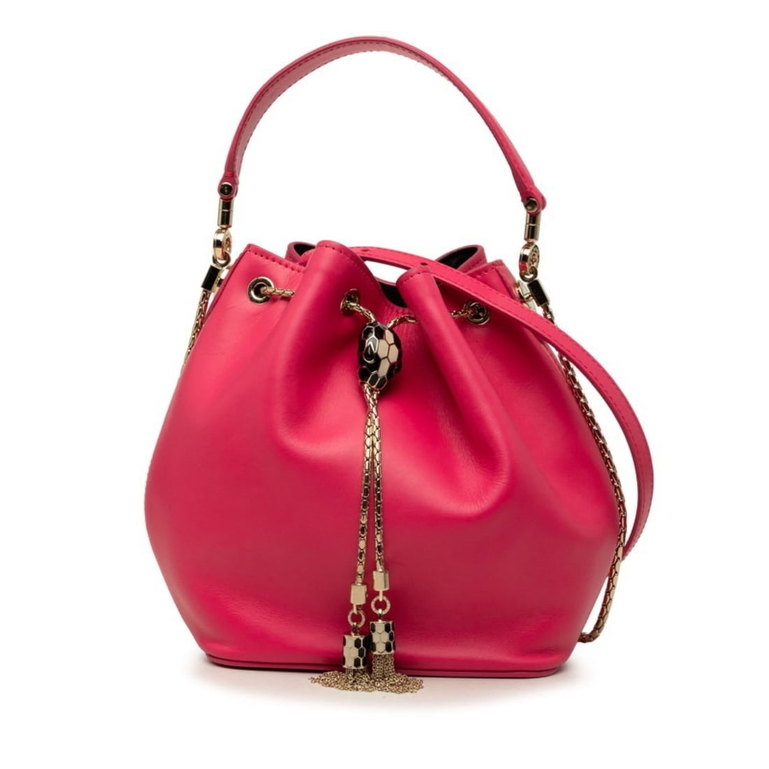 BVLGARI Serpenti Forever Handbag Shoulder Bag Drawstring Bucket 2-Way Pink Leather Women's (1 of 8)
