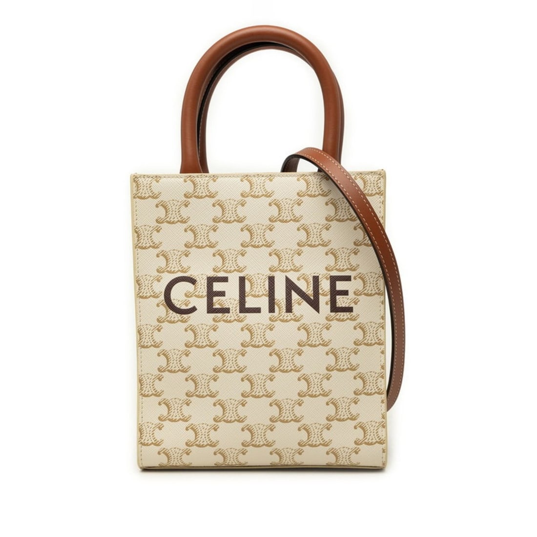 Celine Triomphe Mini Vertical Cabas Handbag Shoulder Bag 2-Way White Brown Leather Women's CELINE (1 of 11)