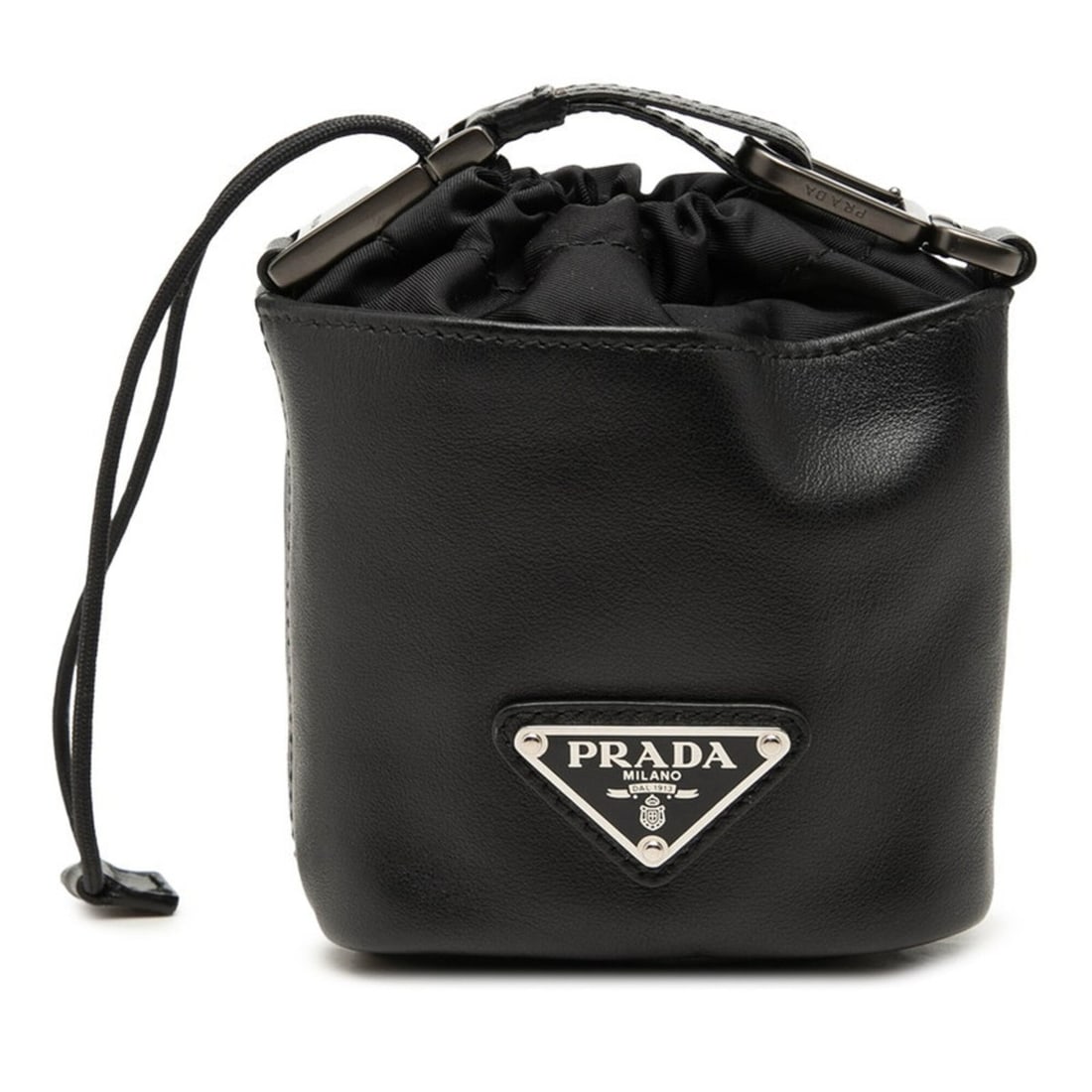 Prada Triangle Logo Plate Handbag Pouch Drawstring Bag 2TL386 Black Leather Nylon Women's PRADA: --- Catalog ---Category: SizeSize (HxWxD): 12.5cm x 9.5cm x 6cm / 4.92'' x 3.74'' x 2.36''Category: DesignType: Handbag, PouchColor: BlackGender: WomenMaterial: Leather , Nylon Category: GeneralMPN: 2