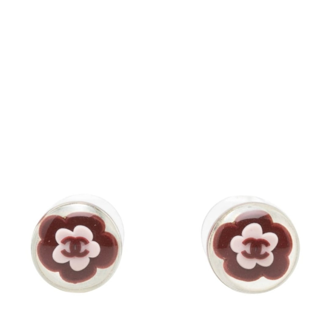 Chanel Coco Mark Camellia Round Stud Earrings, 04S Engraving, Red/Silver Resin Metal, Women's CHANEL: --- Catalog ---Category: SizeSize (HxWxD): 12.50mm x 12.50mm / 0.49'' x 0.49''Category: DesignType: Stud earringsColor: Red color, SilverGender: WomenMaterial: MetalCategory: GeneralBrand: Chanel--- I