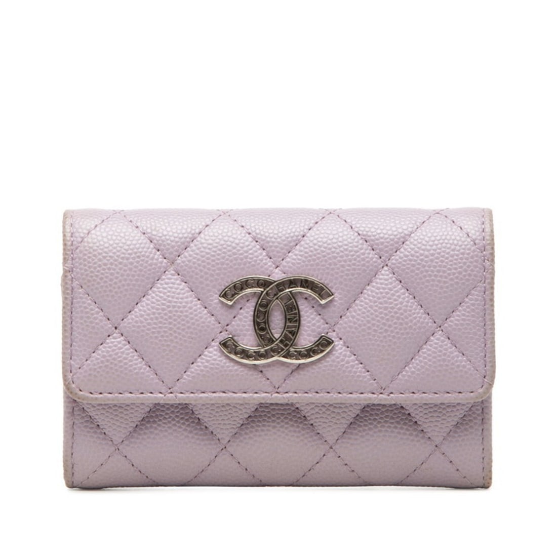 Chanel Matelassé Coco Mark Business Card Holder/Card Case, Purple Caviar Leather, Women's CHANEL: --- Catalog ---Category: DesignType: Business card caseColor: PurpleGender: WomenMaterial: Grained Calfskin Category: GeneralBrand: ChanelCategory: Physical PropertiesSize (HxWxD): 7.5cm x 11.5cm x 1c