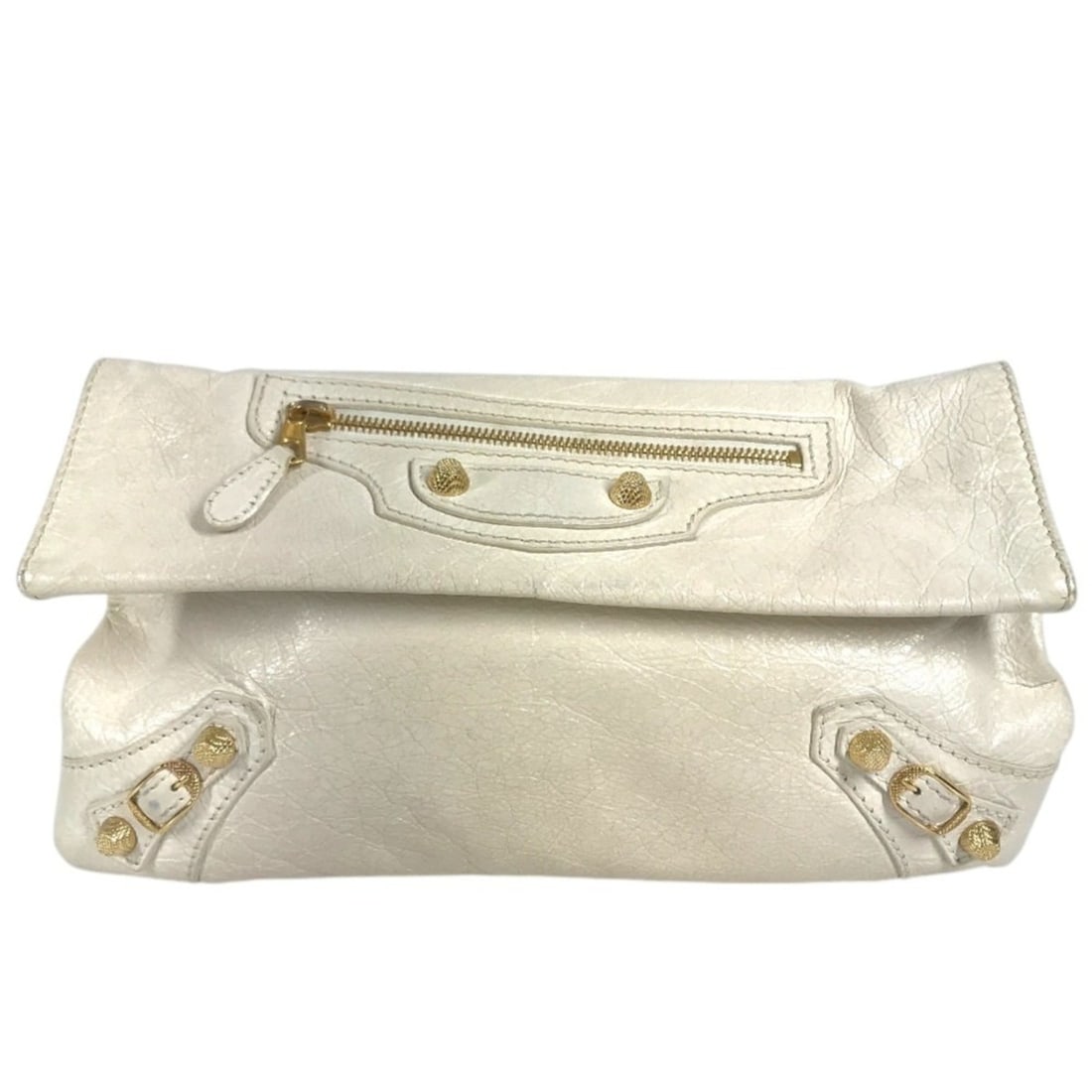 BALENCIAGA 327079 Studded Giant Envelope Bag, Handbag, Pouch, Flap Clutch Leather, Men's, Women's,: --- Catalog ---Category: SizeSize (HxWxD): 18cm x 31cm / 7.08'' x 12.2''Category: DesignType: Clutch bag, Handbag, PouchColor: Gold, WhiteGender: Men,WomenMaterial: Leather Category: GeneralMPN: 32707
