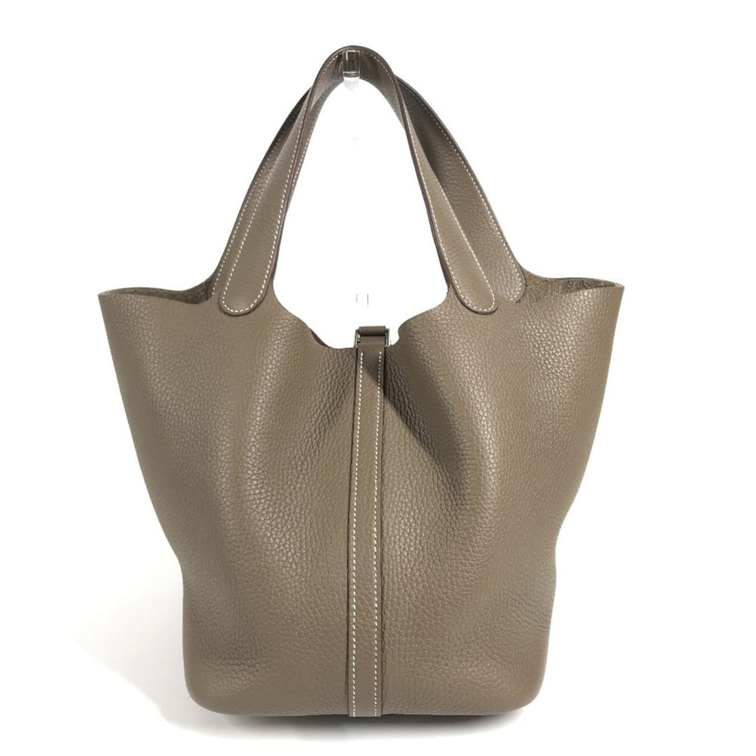 HERMES Picotin Lock MM 22 Handbag Bag Taurillon Clemence Leather Men's Women's Etoupe Gray: --- Catalog ---Category: SizeSize (HxWxD): 20.5cm x 21.5cm x 17cm / 8.07'' x 8.46'' x 6.69''Category: DesignType: HandbagColor: GrayGender: Men,WomenMaterial: Taurillon clemence leather Hardware Color