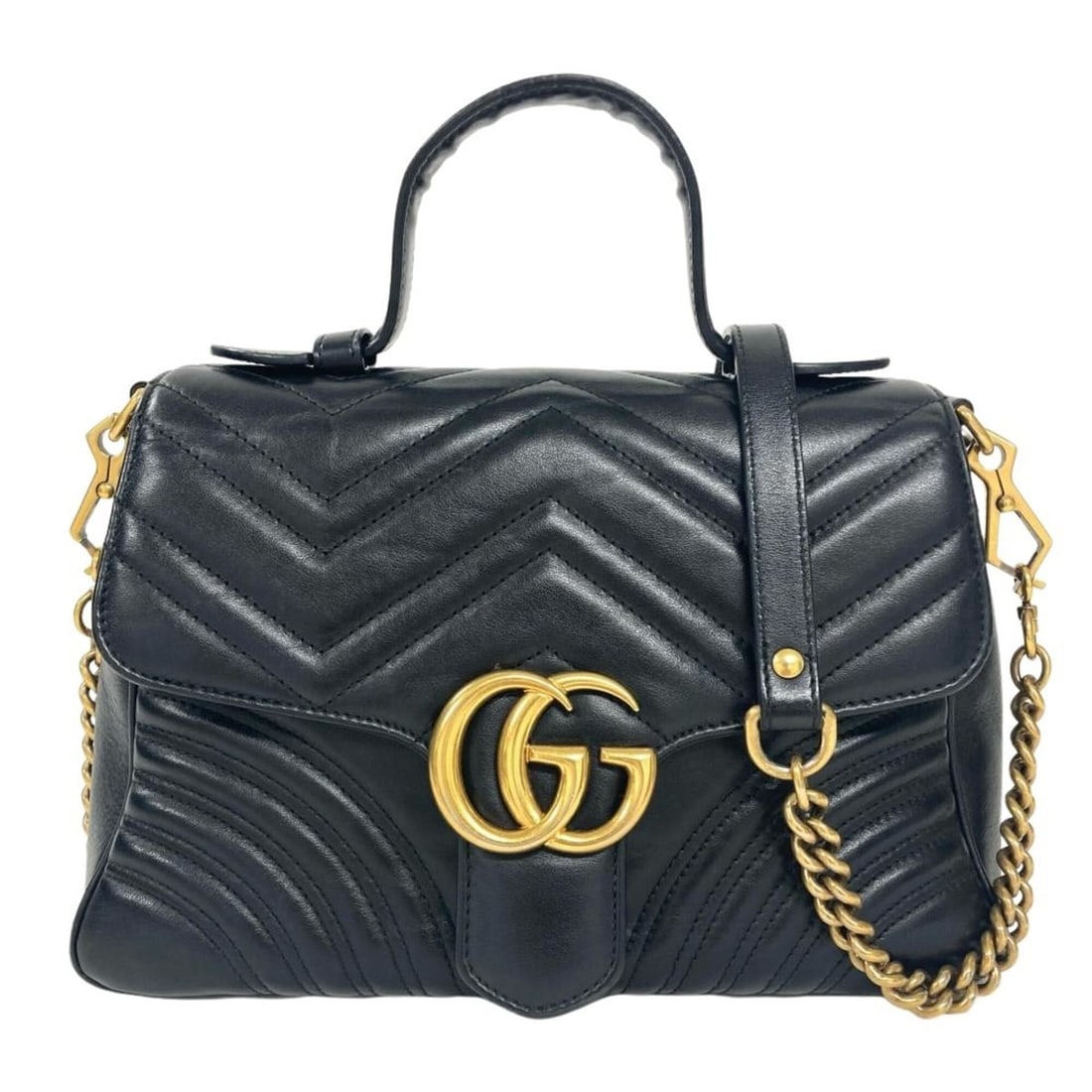 Gucci GG Marmont Small Top Handbag Shoulder Bag Leather 498110 Black Gold Hardware Women's: --- Catalog ---Category: SizeSize (HxWxD): 17cm x 27cm x 11cm / 6.69'' x 10.62'' x 4.33''Category: DesignType: Shoulder bagColor: BlackGender: WomenMaterial: Leather Category: GeneralMPN: 498110Brand: