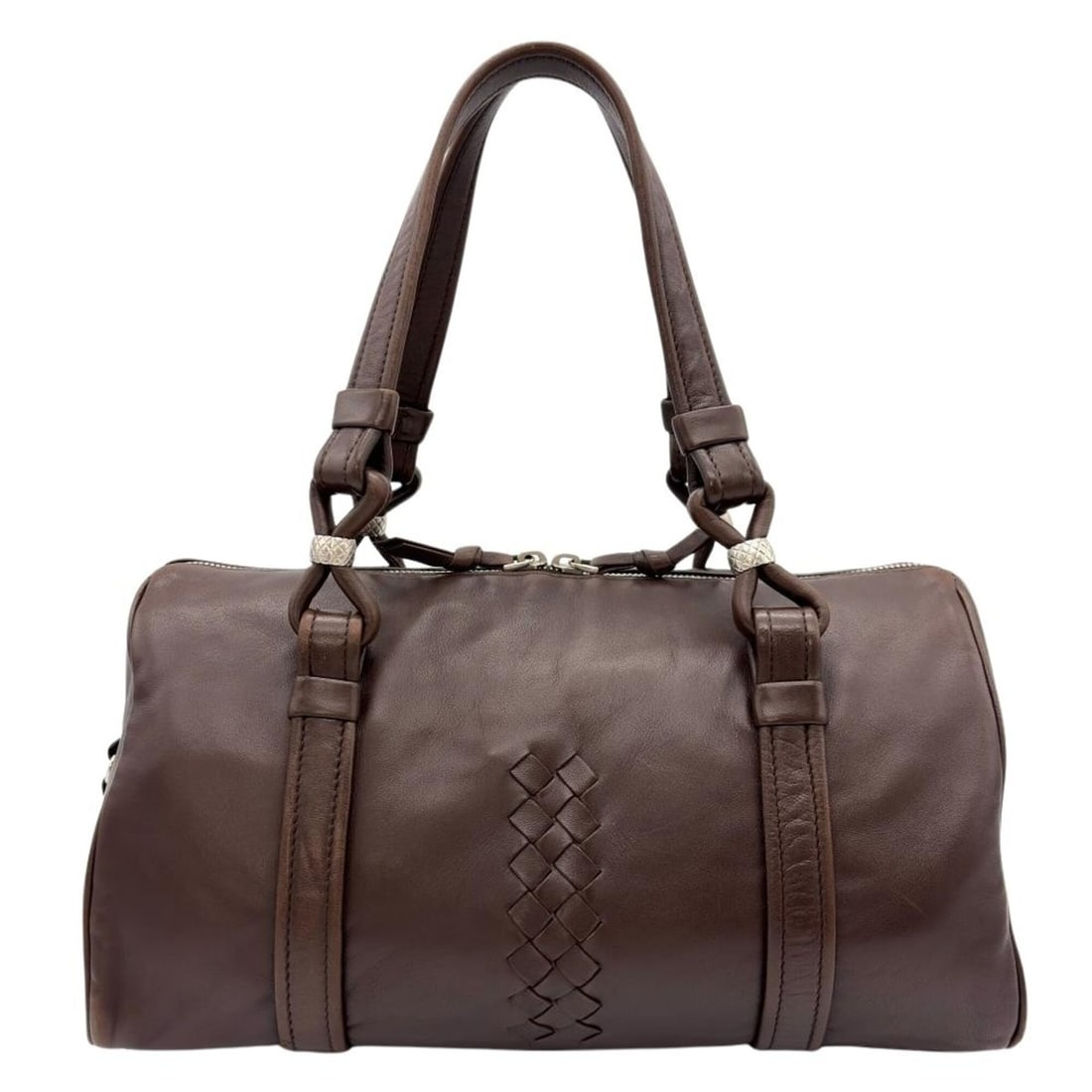 Bottega Veneta Intrecciato Mini Boston Handbag, Leather, 137345, Brown, Women's (1 of 12)
