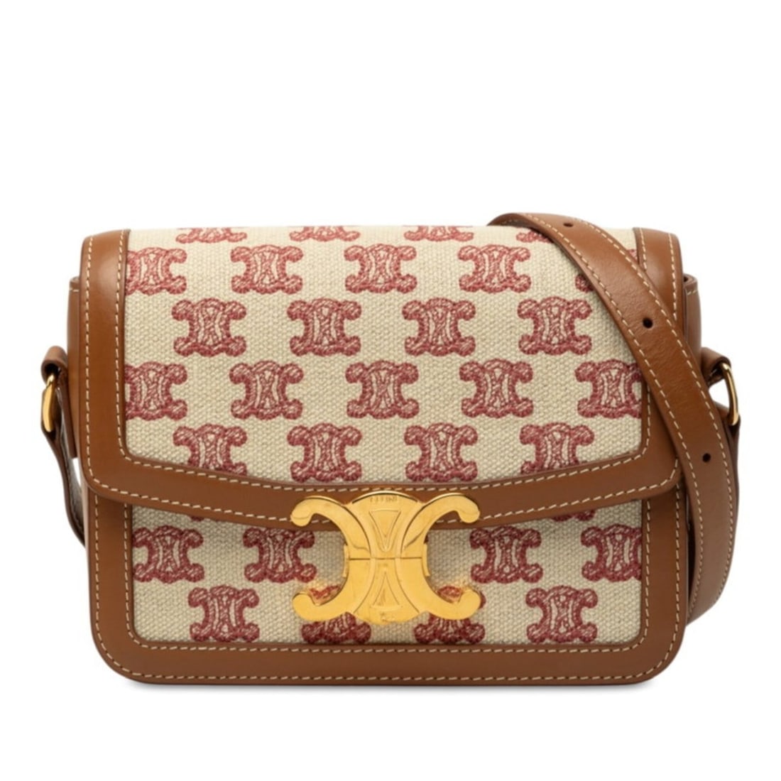 Celine Triomphe Teen Crossbody Shoulder Bag, Beige Brown Canvas Leather, Women's CELINE (1 of 19)