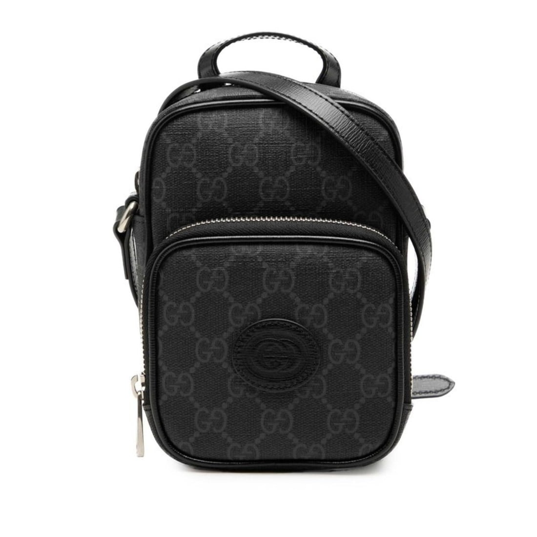 Gucci GG Supreme Interlocking G Crossbody Shoulder Bag 672952 Black Gray Leather Women's GUCCI (1 of 9)