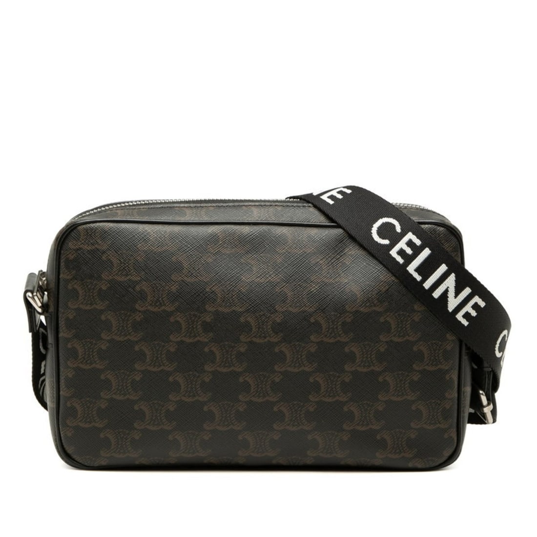 Celine Triomphe Medium Logo Print Messenger Shoulder Bag, Black Leather, Women's CELINE: --- Catalog ---Category: SizeSize (HxWxD): 14cm x 23cm x 5cm / 5.51'' x 9.05'' x 1.96''Category: DesignType: Shoulder bagColor: BlackGender: WomenMaterial: PVC , Leather Category: GeneralBrand: Celine