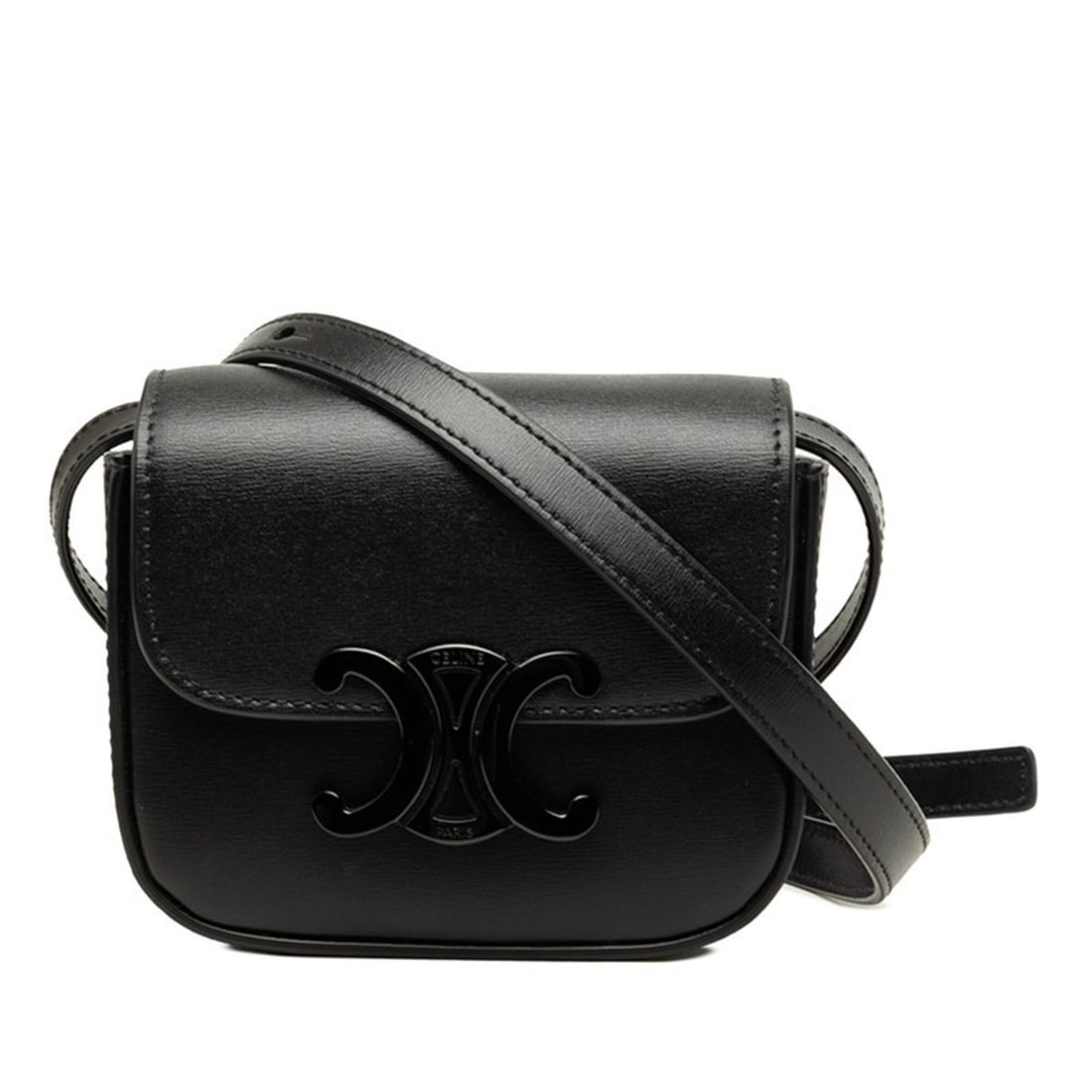 Celine Triomphe Mini Claude Crossbody Shoulder Bag, Black Leather, Women's CELINE: --- Catalog ---Category: SizeSize (HxWxD): 10cm x 11.5cm x 4cm / 3.93'' x 4.52'' x 1.57''Category: DesignType: Shoulder bagColor: BlackGender: WomenMaterial: Leather Category: GeneralBrand: Celine--- 