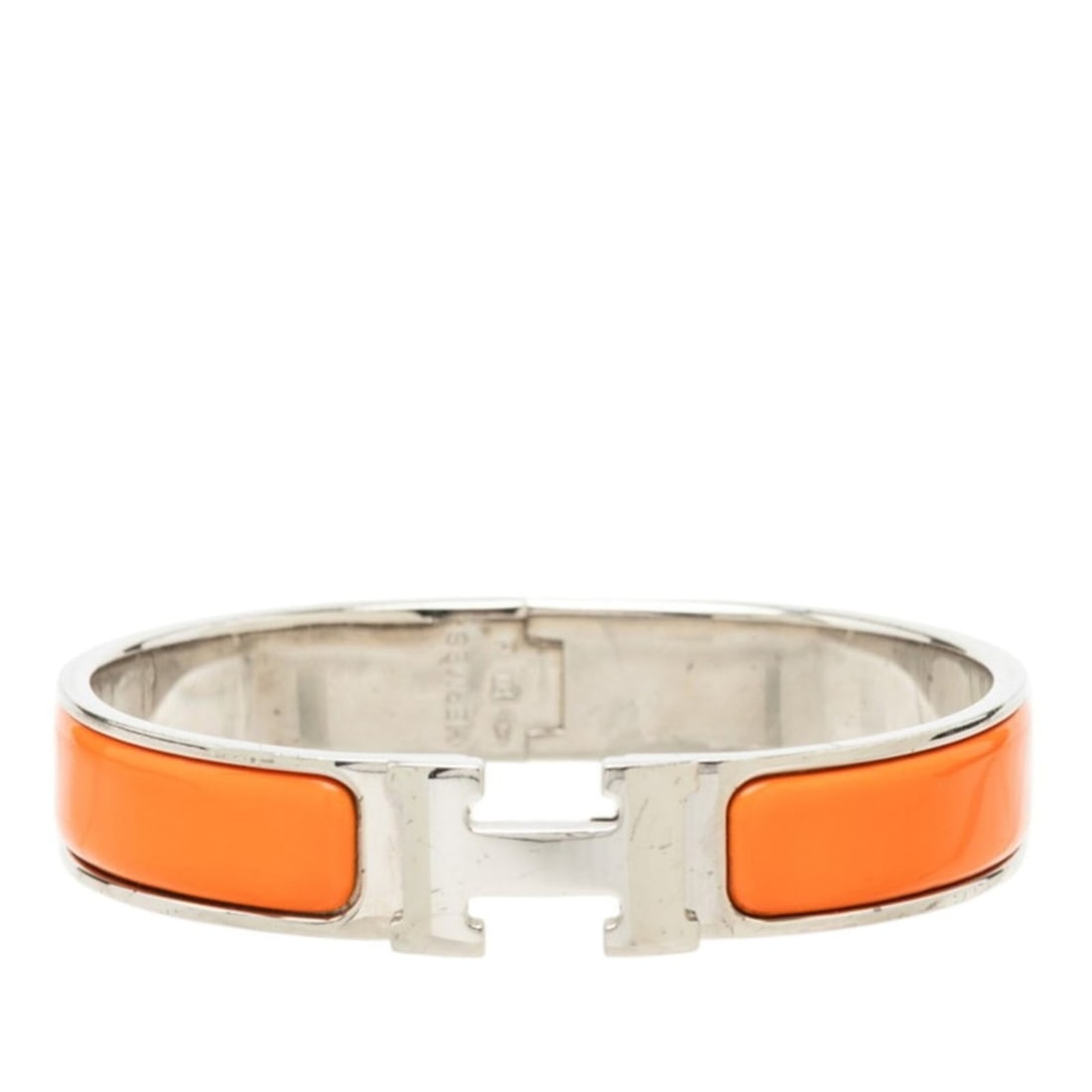 Hermes Click H PM Bracelet Bangle Silver Orange Metal Women's HERMES (1 of 10)