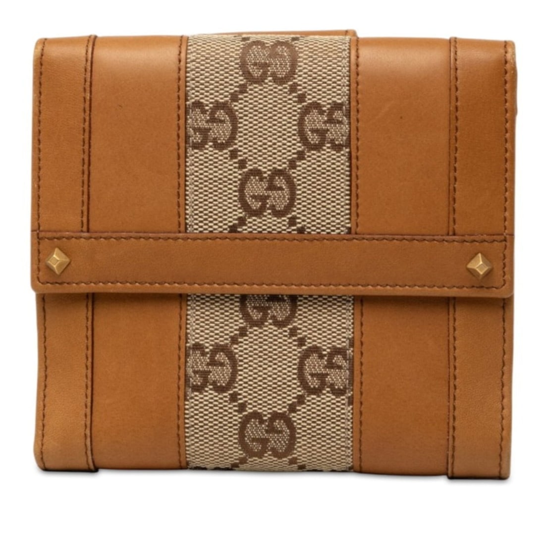 Gucci GG Canvas Bi-fold Wallet with Double Snap Closure, 120927, Beige/Brown Leather/Canvas,: --- Catalog ---Category: SizeSize (HxWxD): 11cm x 12cm x 1cm / 4.33'' x 4.72'' x 0.39''Category: DesignType: Wallet (bi-fold)Color: Beige, BrownGender: WomenMaterial: Leather , Canvas Category: Genera