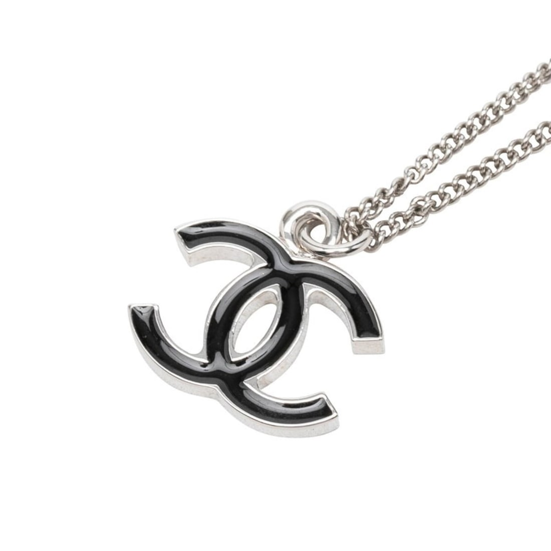 Chanel Coco Mark Chain Pendant Necklace, 06V Engraving, Silver, Black Metal, Women's.: --- Catalog ---Category: SizePendant Size: 17.7mm x 18.1mm / 0.69'' x 0.71''Neck Circumference: 43 cm / 16.92''Category: DesignColor: Black, SilverGender: WomenMaterial: MetalPendant Type: PendantNeck