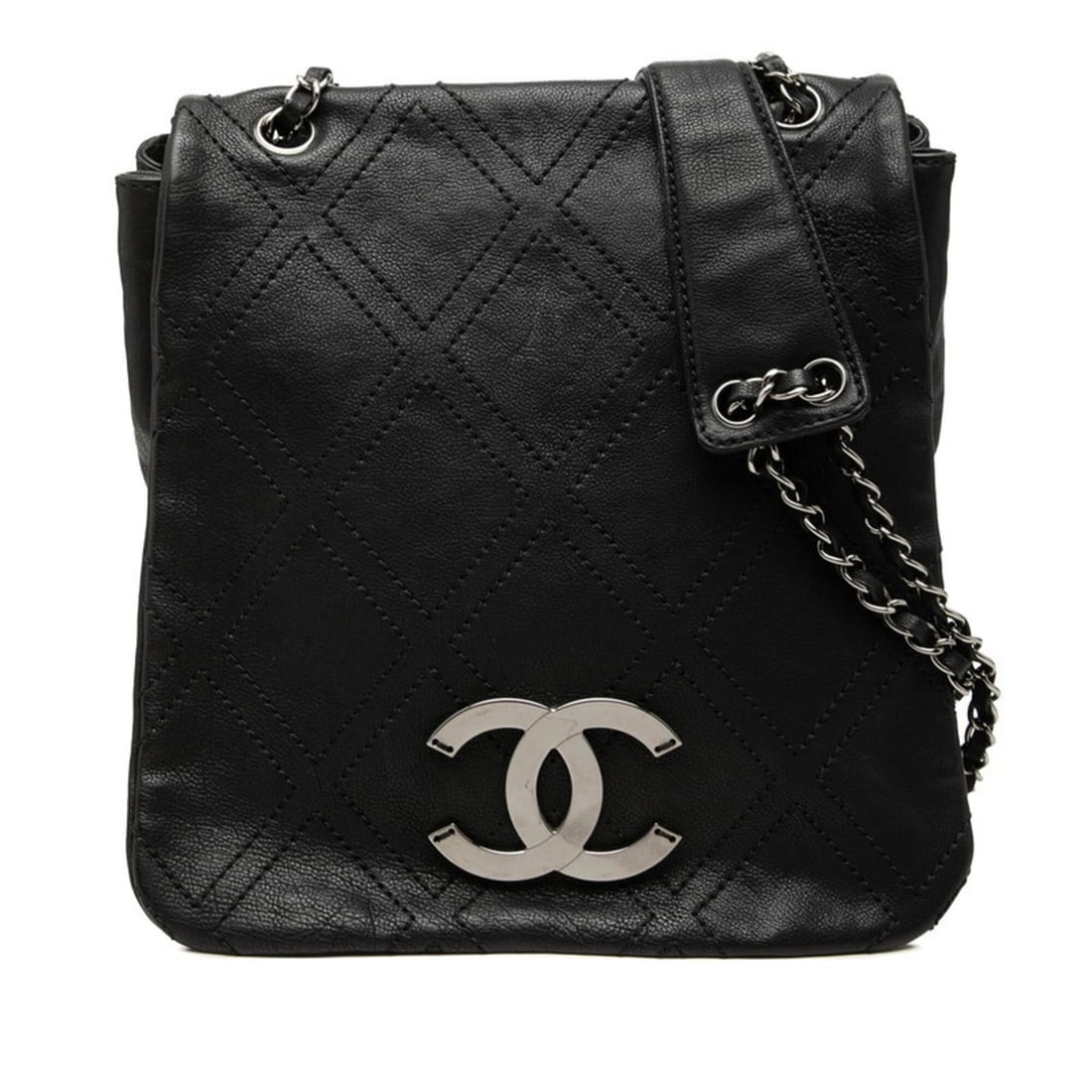 Chanel Diamond Stitch Coco Mark Messenger Shoulder Bag, Black Leather, Women's CHANEL: --- Catalog ---Category: SizeSize (HxWxD): 32cm x 29cm x 2cm / 12.59'' x 11.41'' x 0.78''Category: DesignType: Shoulder bagColor: BlackGender: WomenMaterial: Leather Category: GeneralBrand: Chanel--- 