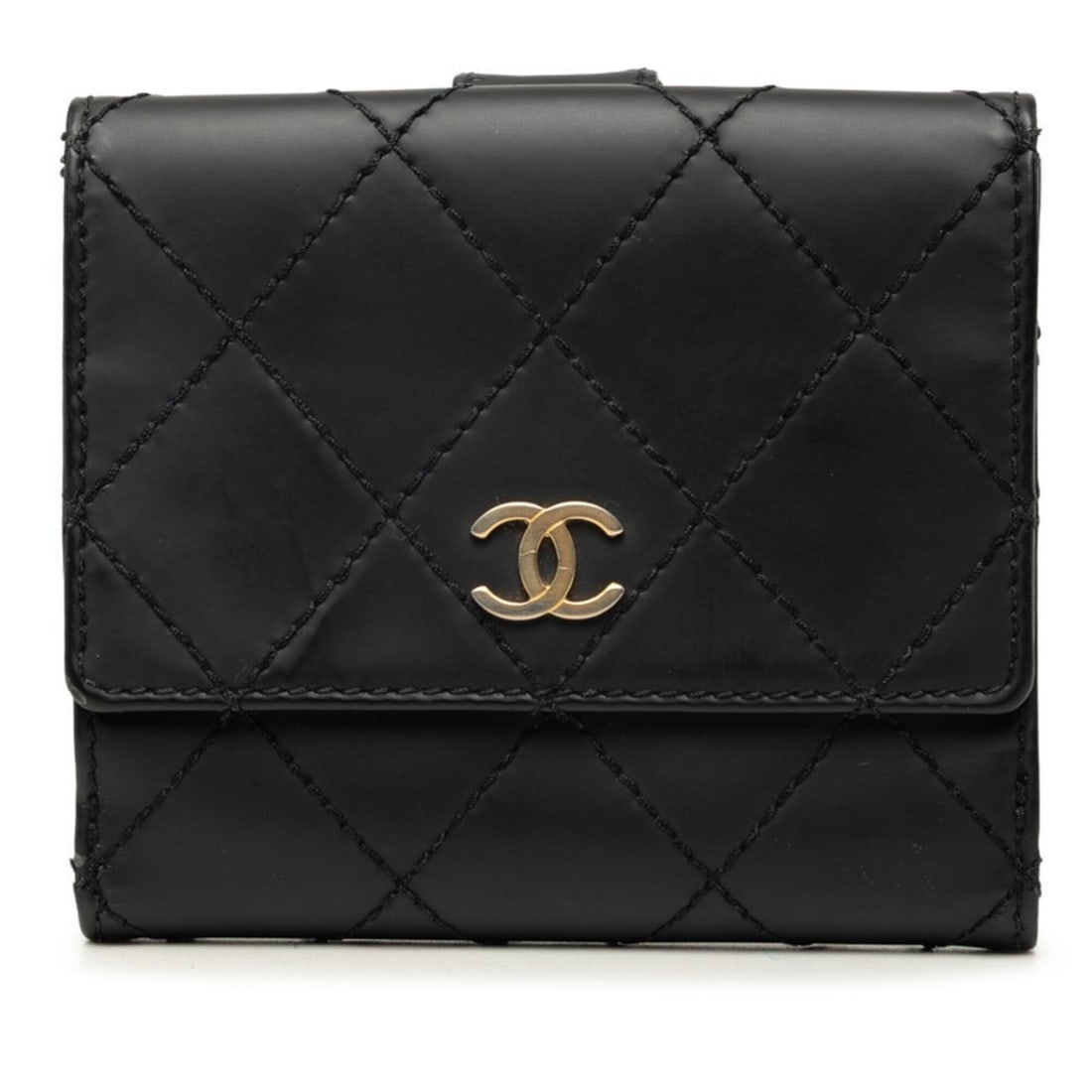 Chanel Wild Stitch Coco Mark Bi-fold Wallet Black Gold Leather Women's CHANEL: --- Catalog ---Category: SizeSize (HxWxD): 10.5cm x 12cm x 2cm / 4.13'' x 4.72'' x 0.78''Category: DesignType: Wallet (bi-fold)Color: BlackGender: WomenMaterial: Leather Category: GeneralBrand: Chanel