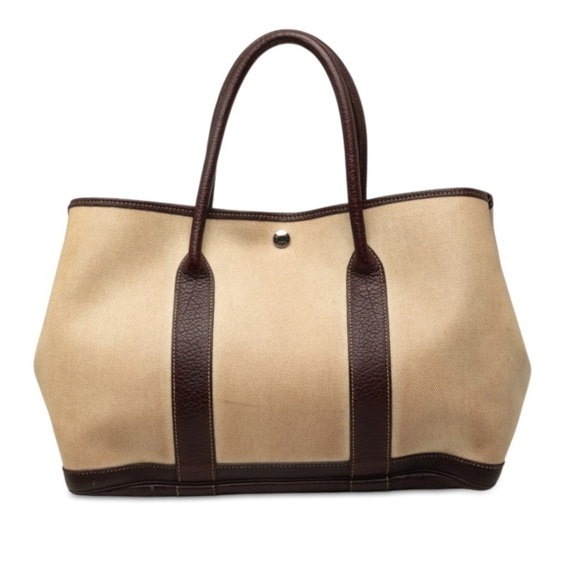 Hermes Garden Party PM Tote Bag, D stamp, Beige Brown Leather, Coated Toile H, Women's HERMES: --- Catalog ---Category: SizeSize (HxWxD): 27cm x 36cm x 16cm / 10.62'' x 14.17'' x 6.29''Category: DesignType: Tote bagColor: Beige brownGender: WomenMaterial: Leather , Toile H Category: GeneralBran