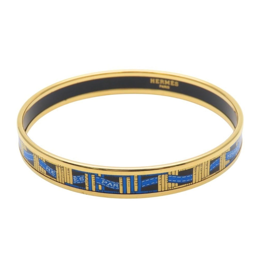 Hermes Bracelet Email PM Enamel Metal Blue Gold Black Ribbon Women's HERMES: --- Catalog ---Category: SizeLength: 20.5cm / 8.07''Category: DesignType: Charm braceletColor: Black, BlueGender: WomenMaterial: Enamel, MetalCategory: GeneralBrand: Hermes--- Item List ---Section: Co