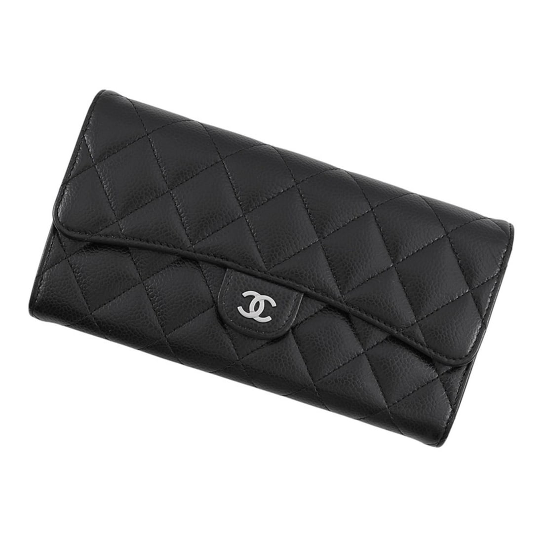 Chanel Classic Long Flap Wallet Matelassé Coco Mark Caviar Skin AP0241 CHANEL Black Women's WALLET (1 of 17)