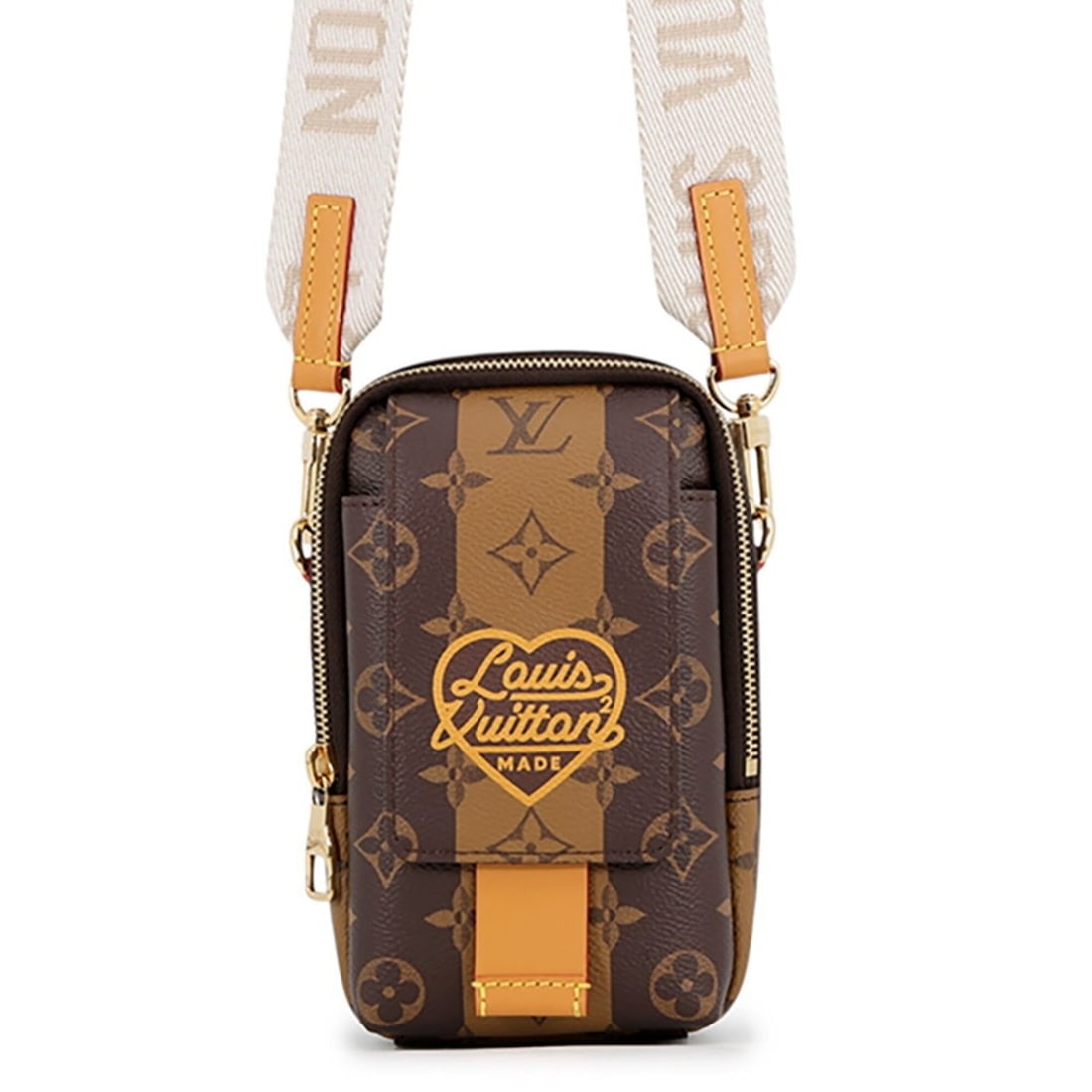 Louis Vuitton Shoulder Bag Monogram Stripe Double Phone Handbag Pouch LV MADE NIGO M81005 Men's: --- Catalog ---Category: SizeWeight: 340g / 11.99oz.Size (HxWxD): 18.5cm x 11cm x 5.5cm / 7.28'' x 4.33'' x 2.16''Strap Length: 85cm - 124.5cm / 33.46'' - 49.01''Category: DesignType: Shoulder bagColo