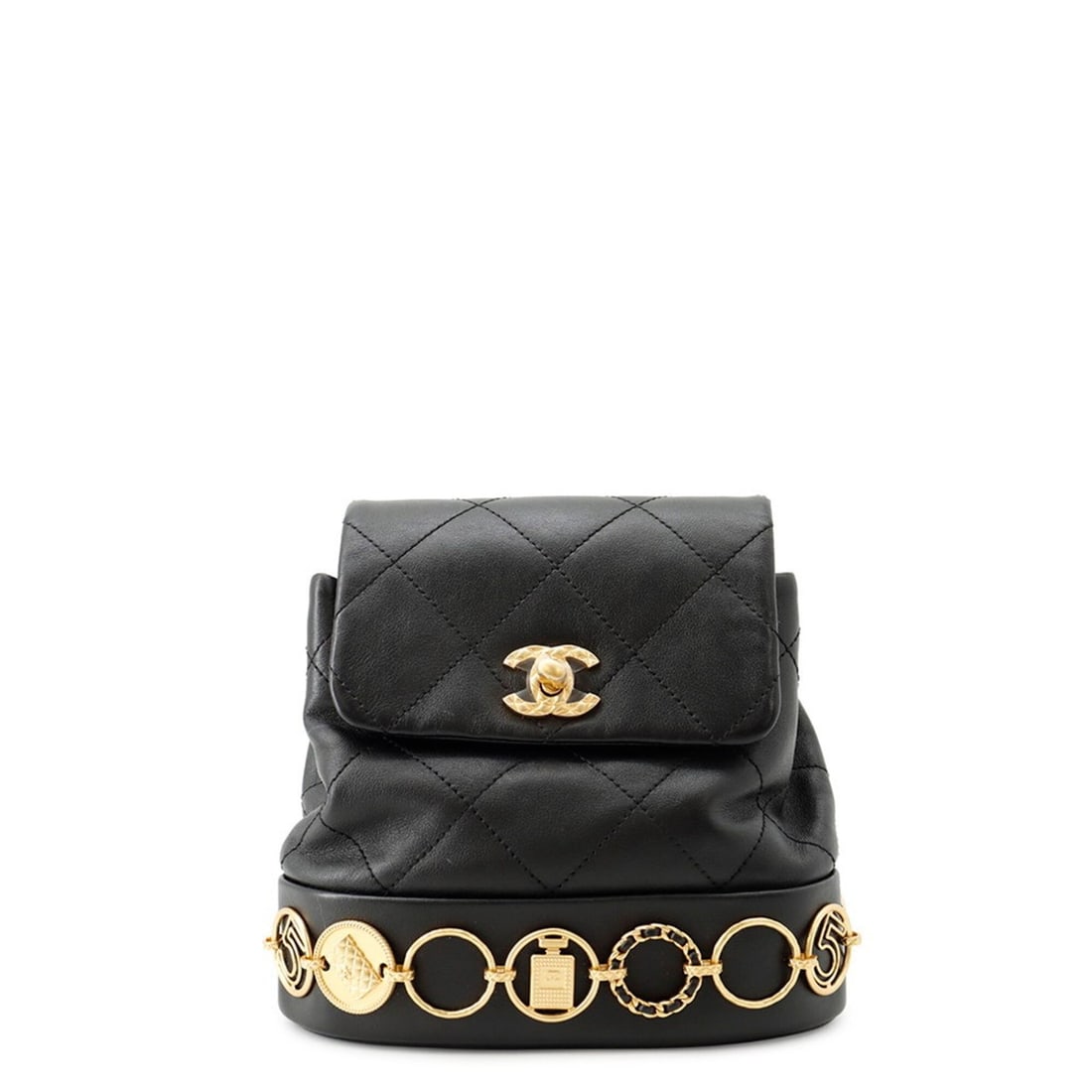 Chanel Matelassé Backpack with Coco Mark Icon Chain, Leather, AS4275, CHANEL Handbag, Backpack,: --- Catalog ---Category: SizeSize (HxWxD): 17cm x 18cm x 8cm / 6.69'' x 7.08'' x 3.14''Category: DesignType: Backpack, HandbagColor: BlackGender: WomenMaterial: Leather Category: GeneralMPN: AS4275Bra