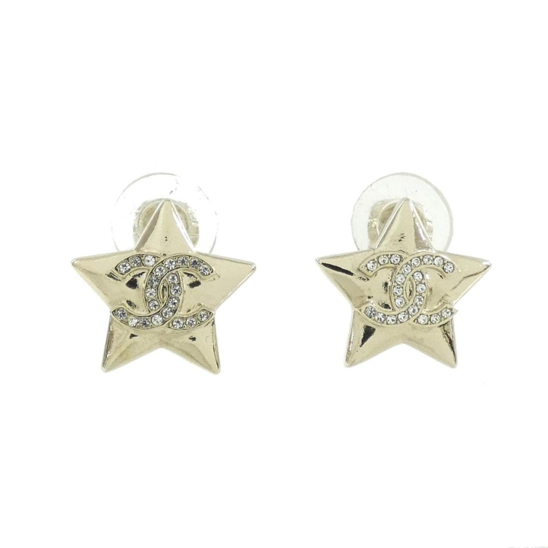 Chanel earrings: --- Catalog ---Category: SizeSize (HxWxD): 16.00mm x 16.00mm / 0.63'' x 0.63''Category: DesignType: Clip earringsColor: Clear, GoldGender: WomenCategory: GeneralBrand: Chanel--- Item List ---Section: