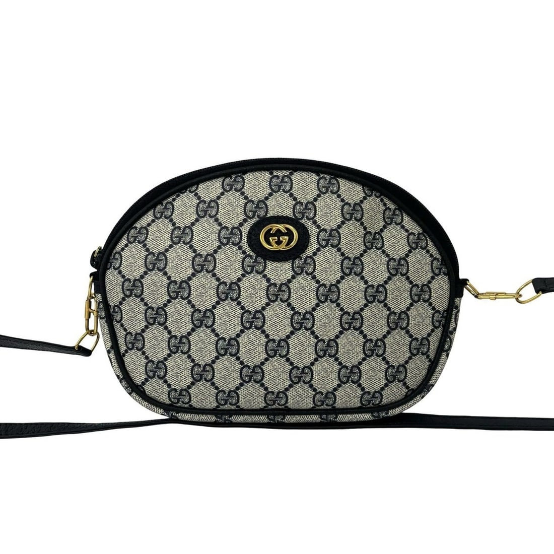 GUCCI Vintage GG Logo Leather Shoulder Bag/Pouch/Sacoche (Navy) c66-4