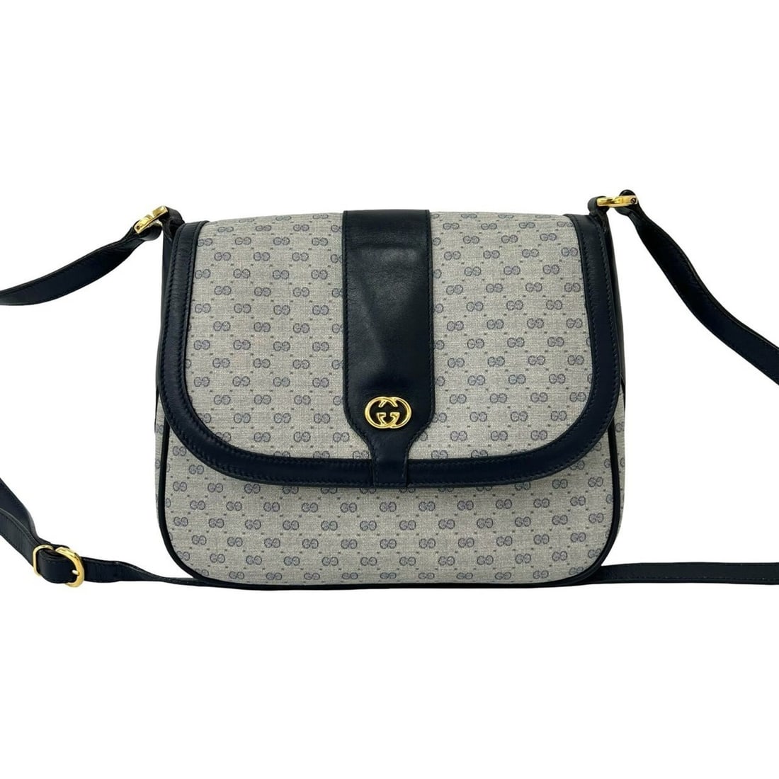GUCCI Vintage Micro GG Logo Hardware Leather Shoulder Bag Pouch Sacoche Navy 85827 (1 of 10)