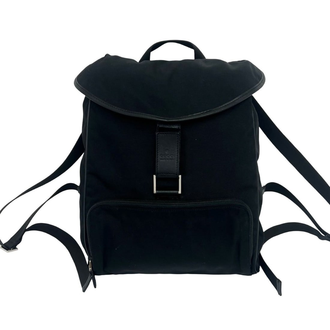 GUCCI logo embossed nylon and leather backpack/daypack for women, black, 17002 (1 of 10)