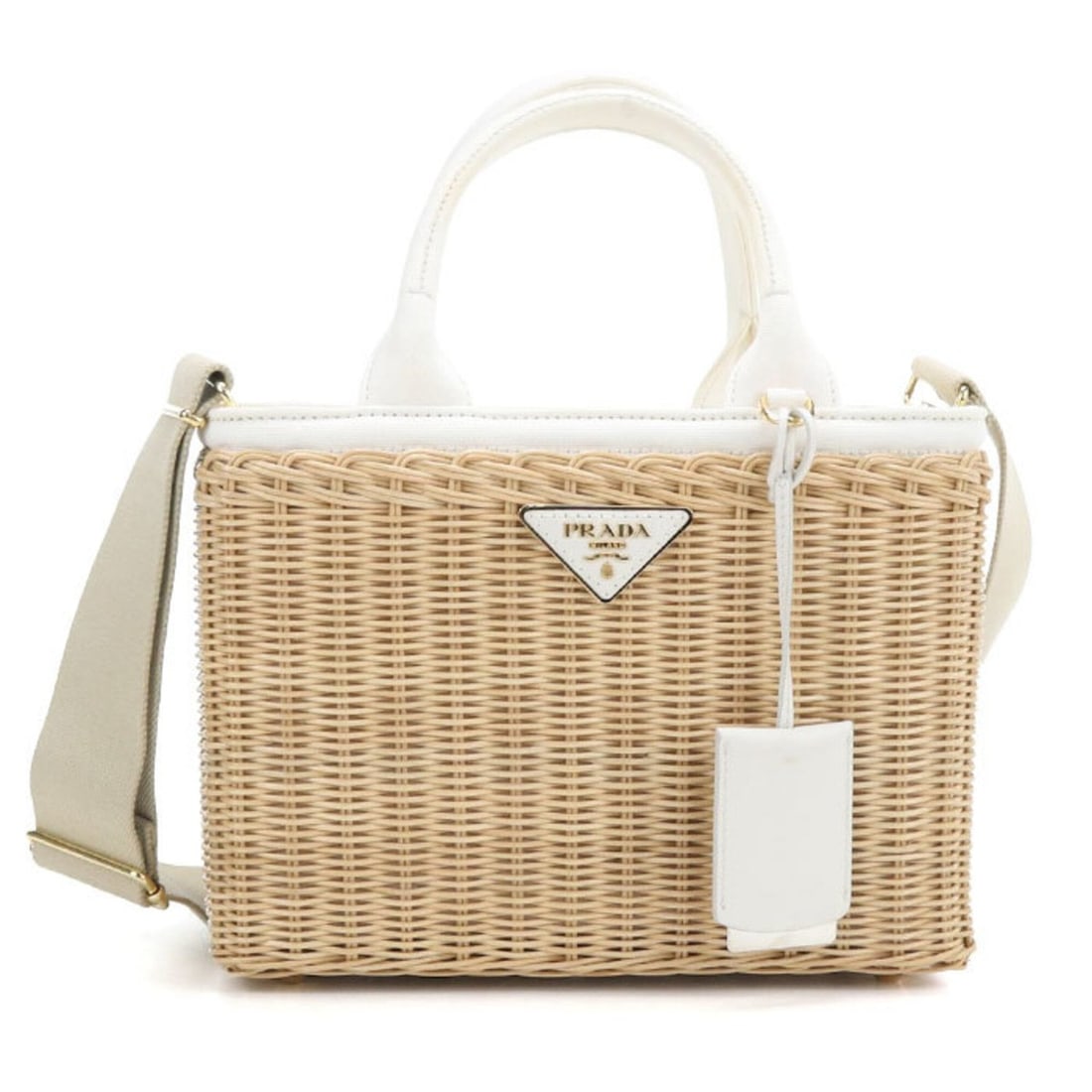 PRADA (Prada) Woven Canvas Tote Bag, Medium Size, 2-Way, Wicker, Women's, Beige (1BG835 2E28 F0N86): --- Catalog ---Category: SizeSize (HxWxD): 19cm x 26cm x 12cm / 7.48'' x 10.23'' x 4.72''Category: DesignType: Tote bagColor: BeigeGender: WomenMaterial: Cotton canvas Hardware Color: GoldCategory: Ge