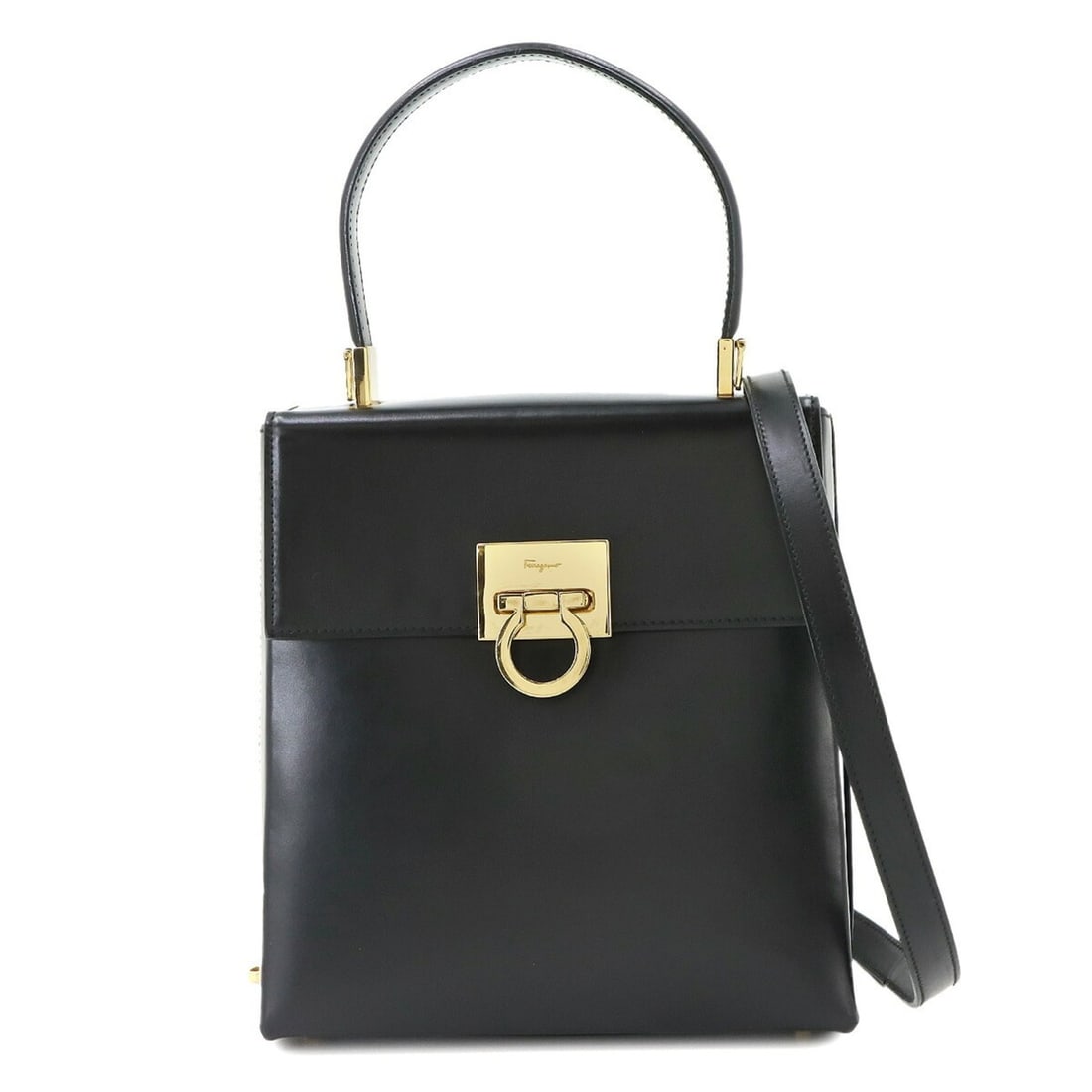 Salvatore Ferragamo Gancini 2-way Hand/Shoulder Handbag, Leather, Black, 21 8658, Gold Hardware, Bag: --- Catalog ---Category: SizeSize (HxWxD): 20cm x 19cm x 8cm / 7.87'' x 7.48'' x 3.14''Category: DesignType: HandbagColor: BlackGender: WomenMaterial: Leather Category: GeneralMPN: 218658Brand: