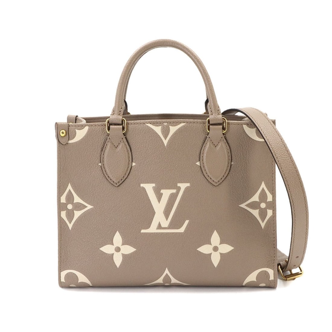 Louis Vuitton Onthego PM Bicolor Monogram Empreinte 2-way Tote Shoulder Handbag Tourtrell Cream: --- Catalog ---Category: SizeSize (HxWxD): 19cm x 24.5cm x 10cm / 7.48'' x 9.64'' x 3.93''Category: DesignType: Handbag, Tote bagColor: TourterelleGender: WomenMaterial: Monogram Empreinte Category: G