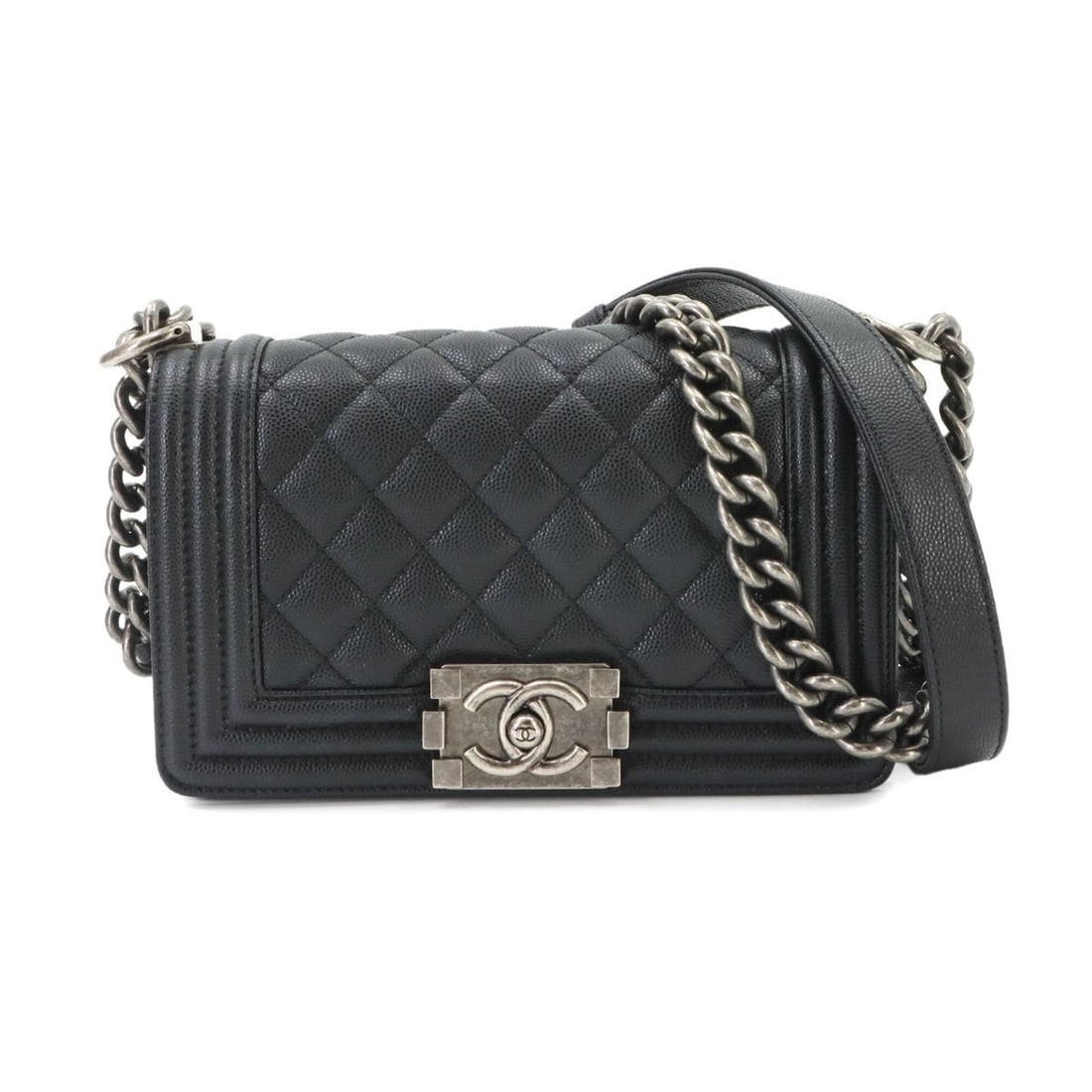 Chanel Boy Small Chain Shoulder Handbag, Caviar Leather, Black, A67085, Silver Hardware: --- Catalog ---Category: SizeSize (HxWxD): 13.5cm x 20cm x 6cm / 5.31'' x 7.87'' x 2.36''Category: DesignType: Handbag, Shoulder bagColor: BlackGender: WomenMaterial: Grained Calfskin Category: Genera