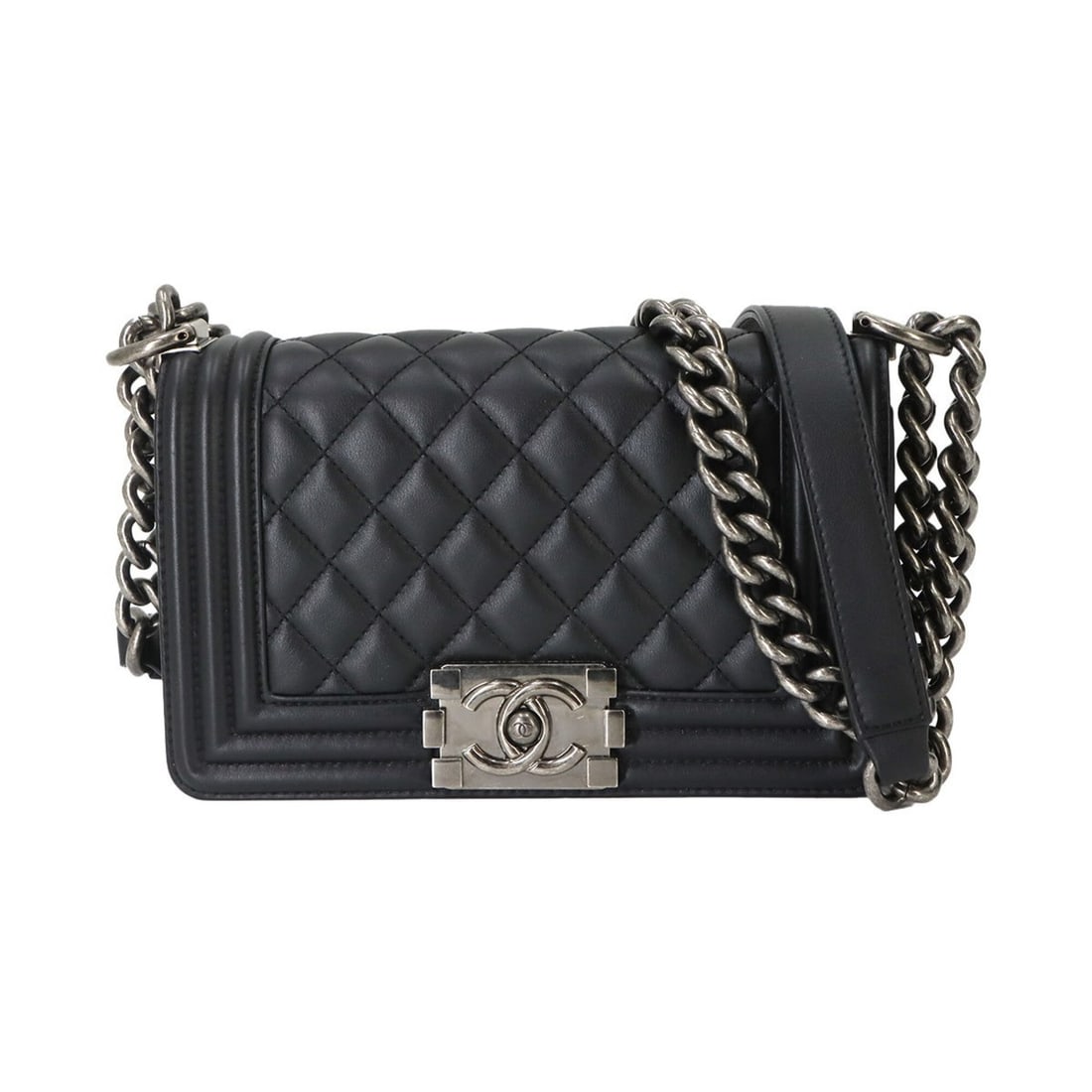 Chanel Boy Small Chain Shoulder Handbag, Lambskin, Black, A67085, Silver Hardware: --- Catalog ---Category: SizeSize (HxWxD): 12.5cm x 18cm x 6cm / 4.92'' x 7.08'' x 2.36''Category: DesignType: Handbag, Shoulder bagColor: BlackGender: WomenMaterial: Leather Leather/Fur Type: Lambski