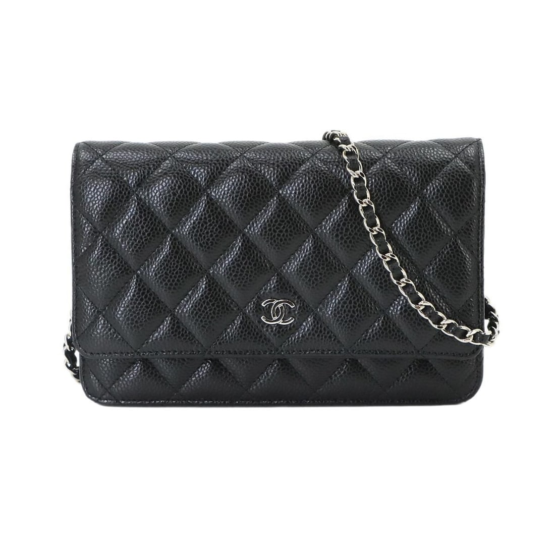 Chanel Matelassé Classic Chain Wallet, Long Caviar Leather, Black, AP0250, Silver Hardware.: --- Catalog ---Category: SizeSize (HxWxD): 12cm x 19.5cm x 3.5cm / 4.72'' x 7.67'' x 1.37''Category: DesignType: Chain/Shoulder walletColor: BlackGender: WomenMaterial: Grained Calfskin Category: Gene