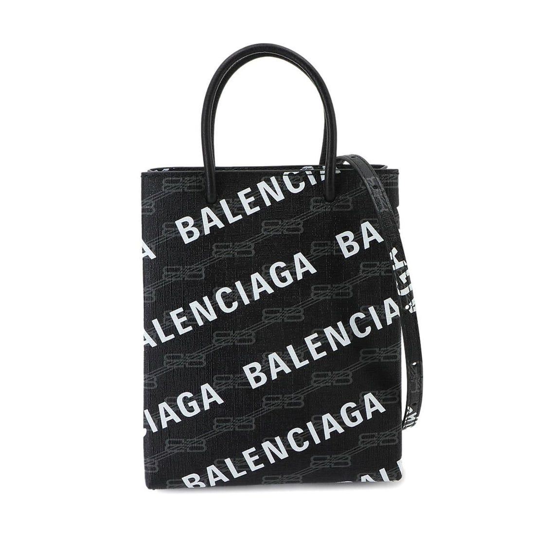 Balenciaga BB Monogram Large Handbag, 2-way Hand/Shoulder Leather, Black, 693805, Silver Hardware,: --- Catalog ---Category: SizeSize (HxWxD): 21cm x 17cm x 5.5cm / 8.26'' x 6.69'' x 2.16''Category: DesignType: Handbag, Shoulder bagColor: Black, WhiteGender: WomenMaterial: PVC , Leather Category: Ge
