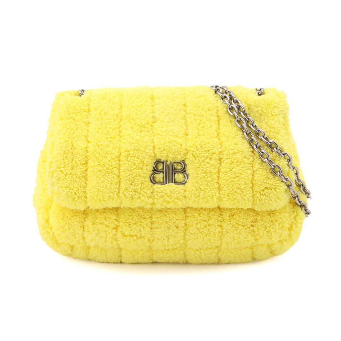 Balenciaga Monaco Chain Shoulder Handbag, Pile Yellow, 781672, Silver Hardware, Mini bag: --- Catalog ---Category: SizeSize (HxWxD): 10cm x 23cm x 7.5cm / 3.93'' x 9.05'' x 2.95''Category: DesignType: Handbag, Shoulder bagColor: YellowGender: WomenMaterial: Pile fabric , Leather Category: 
