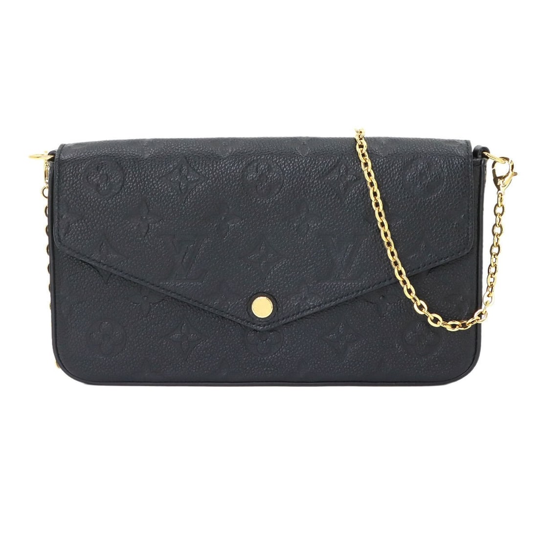 Louis Vuitton Monogram Empreinte Pochette Felicie Chain Wallet Leather Noir M64064 RFID: --- Catalog ---Category: SizeSize (HxWxD): 12.5cm x 21.5cm x 3cm / 4.92'' x 8.46'' x 1.18''Category: DesignType: PochetteColor: NoirGender: WomenMaterial: Monogram Empreinte Category: GeneralMPN: M640