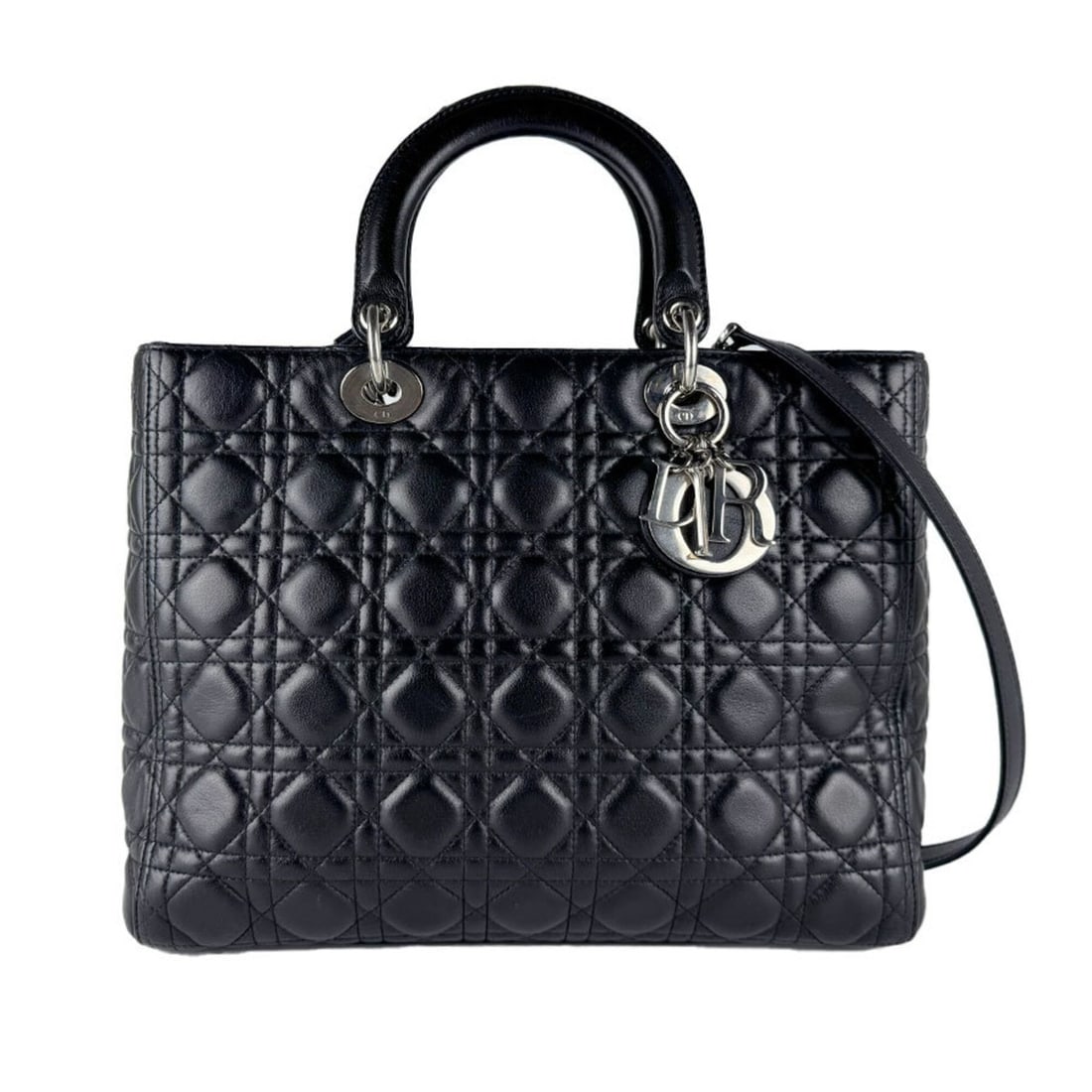 Christian Dior Lady handbag/shoulder bag, leather, black/silver, women's, z10917 (1 of 14)