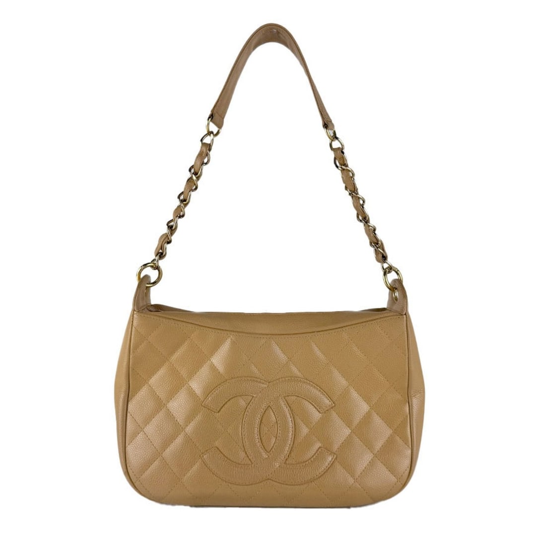 Chanel CHANEL Shoulder Bag, Caviar Leather, Beige Gold, Women's z10883: --- Catalog ---Category: SizeSize (HxWxD): 17cm x 27cm x 9cm / 6.69'' x 10.62'' x 3.54''Category: DesignType: Shoulder bagColor: BeigeGender: WomenMaterial: Grained Calfskin Category: GeneralBrand: Ch