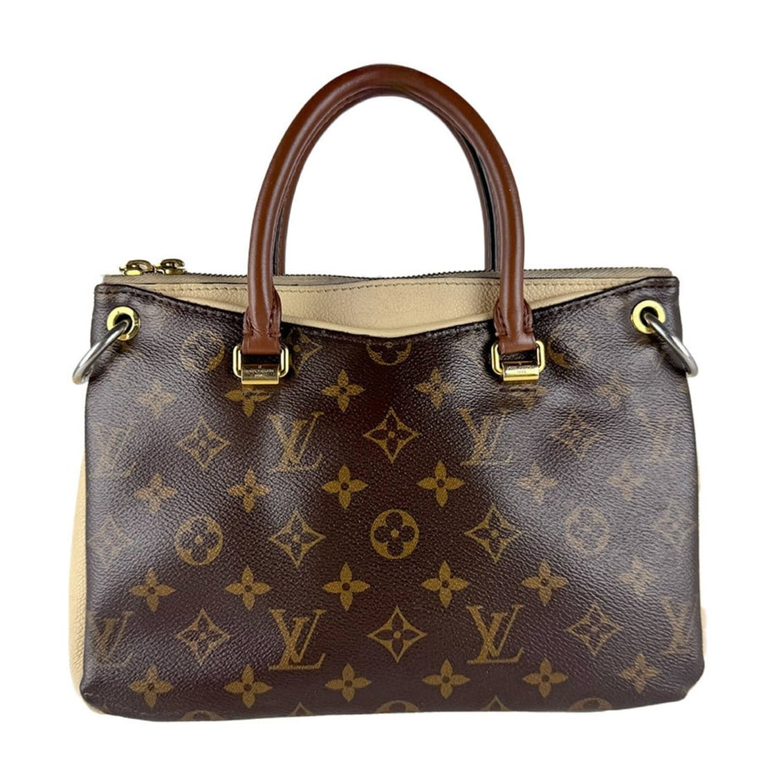 Louis Vuitton LOUIS VUITTON Handbag Monogram Pallas BB Canvas Leather Brown Light Beige Gold Women's (1 of 13)