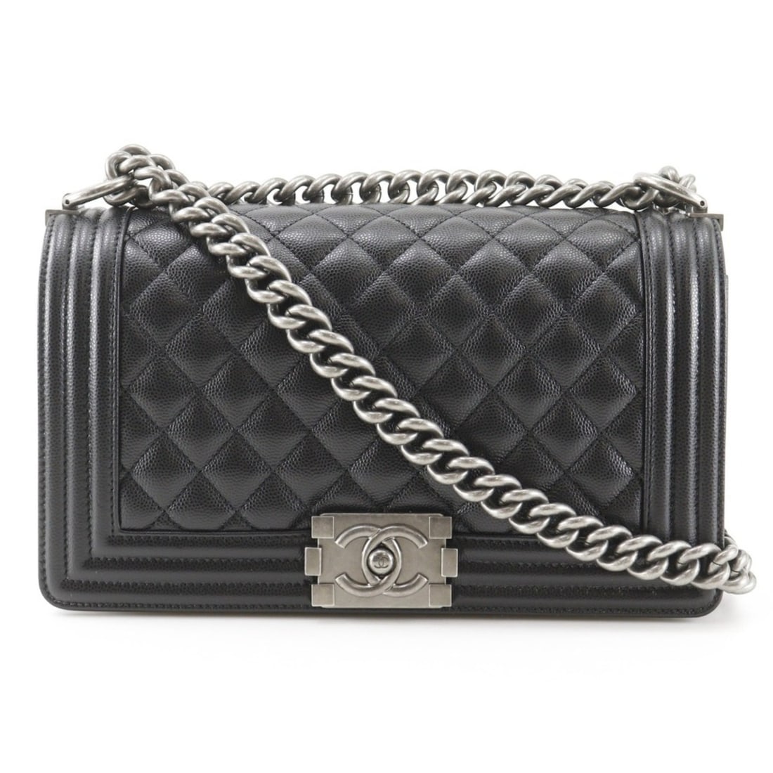 Chanel Boy Shoulder Bag, Antique Hardware, A67086, Caviar Leather, Black, Crossbody, Flap, Women's: --- Catalog ---Category: SizeWeight: 790g / 1.74lb.Strap Drop: 51cm / 20.07''Size (HxWxD): 15cm x 25cm x 9cm / 5.9'' x 9.84'' x 3.54''Category: DesignType: Shoulder bagColor: BlackGender: Boys,WomenMa