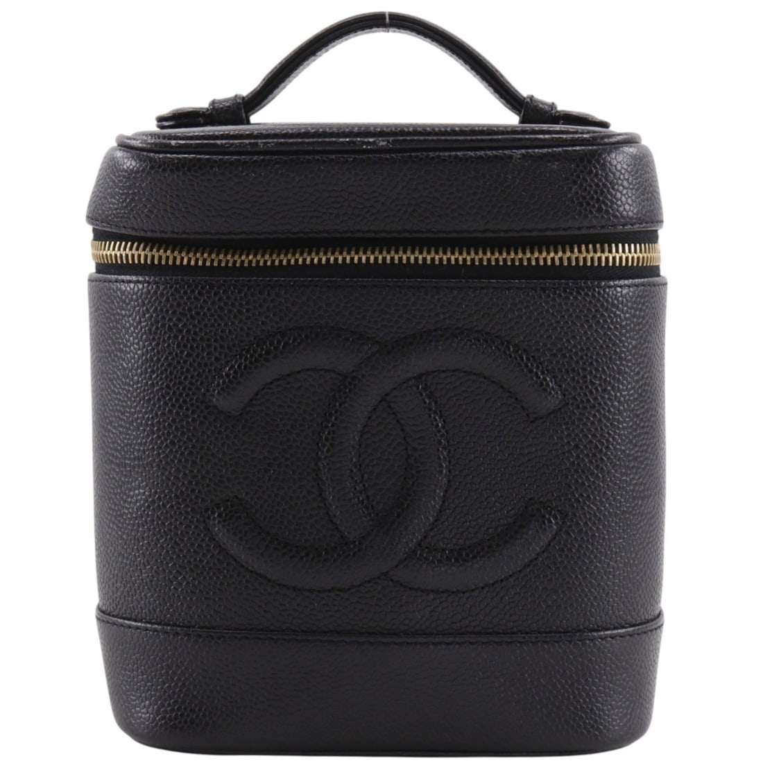 Chanel Coco Mark Vanity Case A01998 Caviar Leather Black for Women: --- Catalog ---Category: SizeWeight: 300g / 10.58oz.Handle Drop: 3.00cm / 1.18''Size (HxWxD): 17cm x 15cm x 12.5cm / 6.69'' x 5.9'' x 4.92''Category: DesignType: Vanity bagColor: BlackGender: WomenMat
