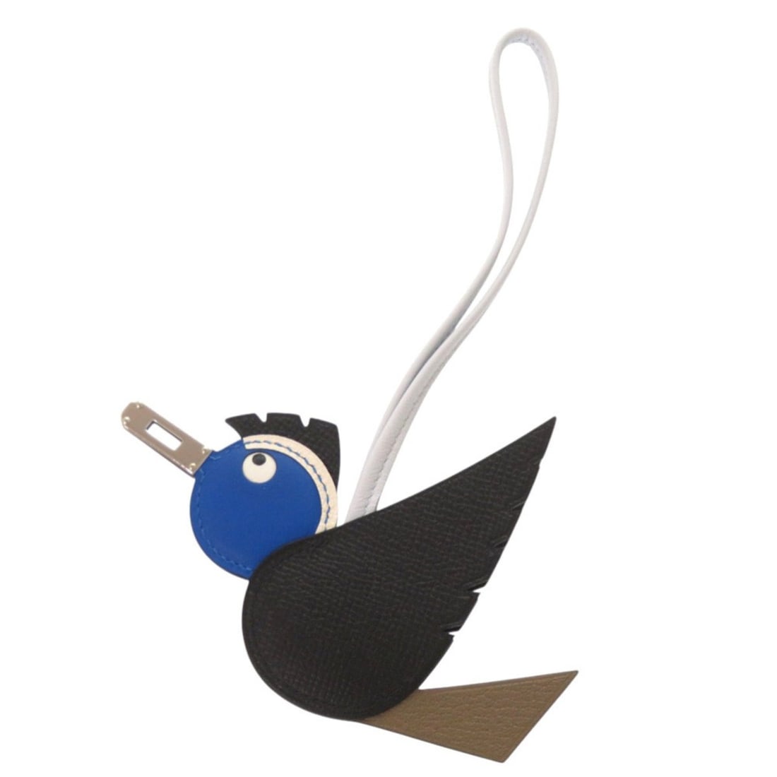 Hermes Birdy bag charm in black Veau Epsom leather, Bleu Hydra, Brume, silver hardware, K stamp: --- Catalog ---Category: SizeSize (HxWxD): 90.00mm x 125.00mm / 3.54'' x 4.92''Category: DesignType: Handbag charmColor: Black, Blue hydraGender: Women,MenMaterial: Epsom leather, Swift leatherCategor