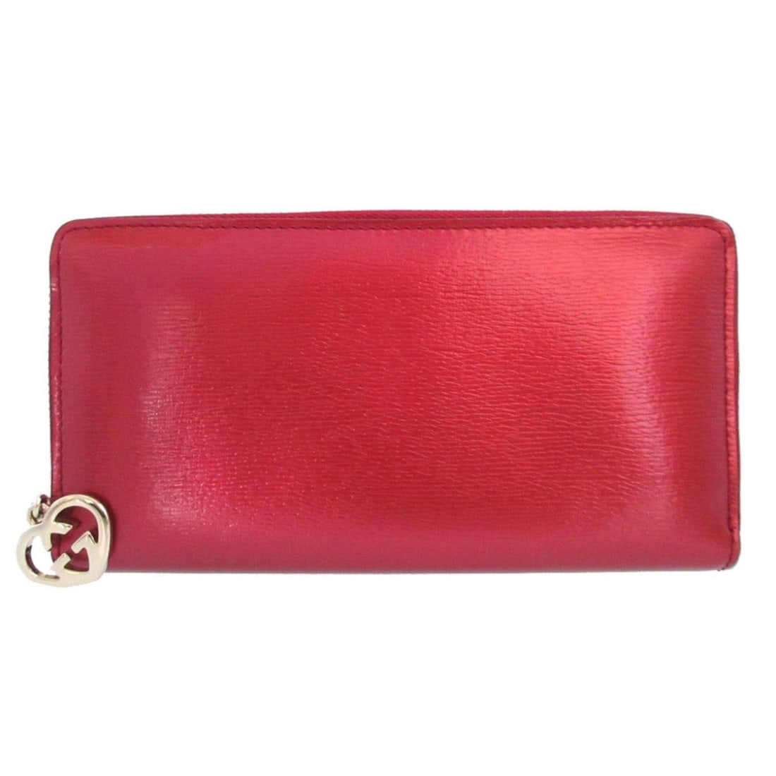 Gucci 308005 Interlocking G Lovely Heart Leather Metallic Red Round Zip Long Wallet 1347GUCCI (1 of 11)