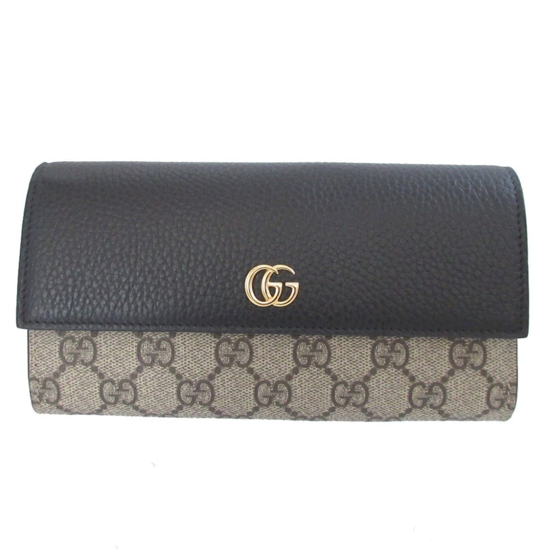 Gucci Double G 735594 GG Supreme Leather Beige Black Bi-fold Long Wallet 1161GUCCI: --- Catalog ---Category: SizeSize (HxWxD): 10cm x 19cm x 2.5cm / 3.93'' x 7.48'' x 0.98''Category: DesignType: Long wallet (bi-fold)Color: Beige, BlackGender: WomenMaterial: GG Supreme , Leather Categ