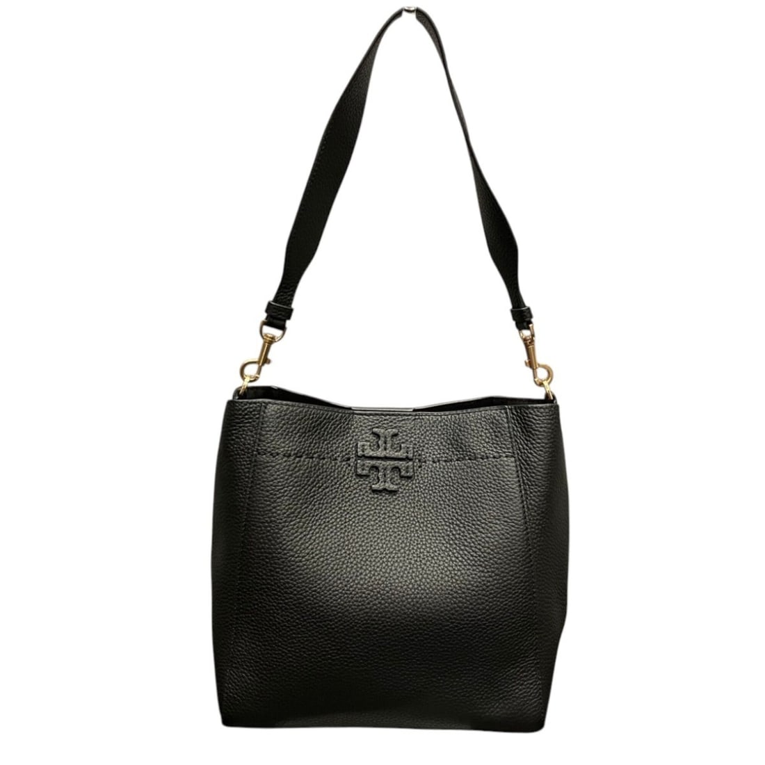 Tory Burch MacGraw Medium Bucket Bag Shoulder Leather 73338: --- Catalog ---Category: SizeSize (HxWxD): 26cm x 10cm / 10.23'' x 3.93''Category: DesignType: Shoulder bagColor: BlackGender: WomenMaterial: Leather Category: GeneralMPN: 73338Brand: Tory Burch--- It