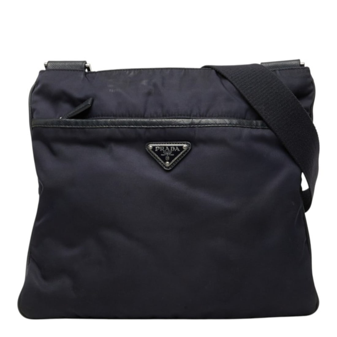 Prada Triangle Logo Plate Crossbody Shoulder Bag, Navy Nylon Leather, Women's PRADA: --- Catalog ---Category: SizeSize (HxWxD): 26cm x 29cm x 2cm / 10.23'' x 11.41'' x 0.78''Category: DesignType: Shoulder bagColor: NavyGender: WomenMaterial: Nylon , Leather Category: GeneralBrand: Pra