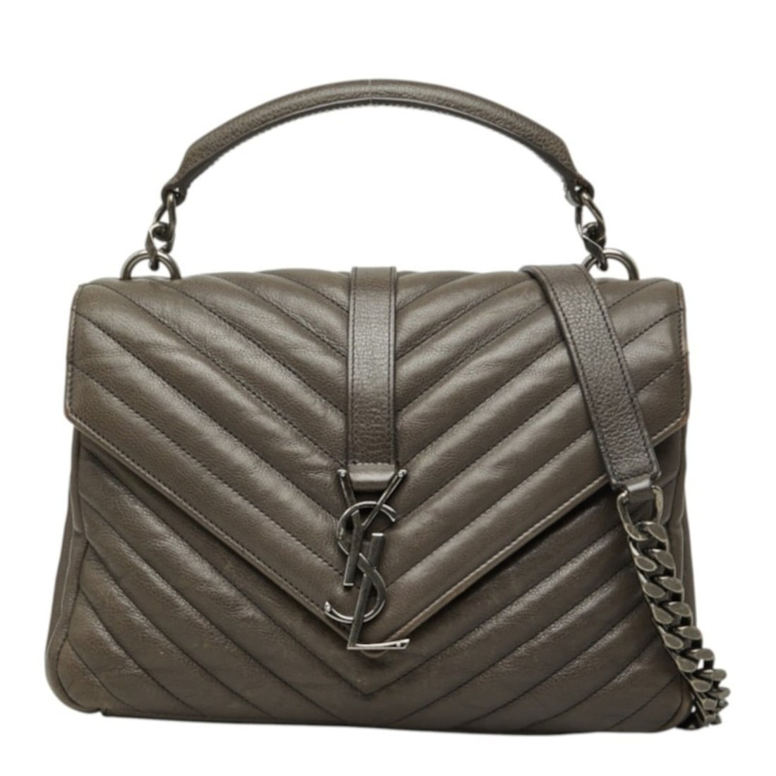 Saint Laurent Cassandra College YSL Logo Handbag Chain Shoulder Bag 2WAY 428056 Brown Gray Leather: --- Catalog ---Category: SizeSize (HxWxD): 17cm x 24cm x 6cm / 6.69'' x 9.44'' x 2.36''Category: DesignType: Handbag, Shoulder bagColor: Brown, GrayGender: WomenMaterial: Leather Category: GeneralMPN: