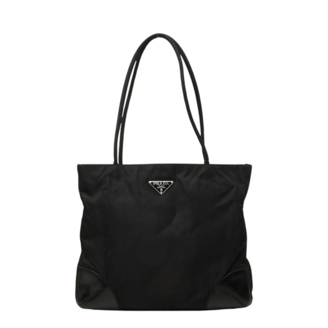 Prada Triangle Logo Plate Tote Bag Shoulder BR1043 Black Nylon Leather Women's PRADA (1 of 12)